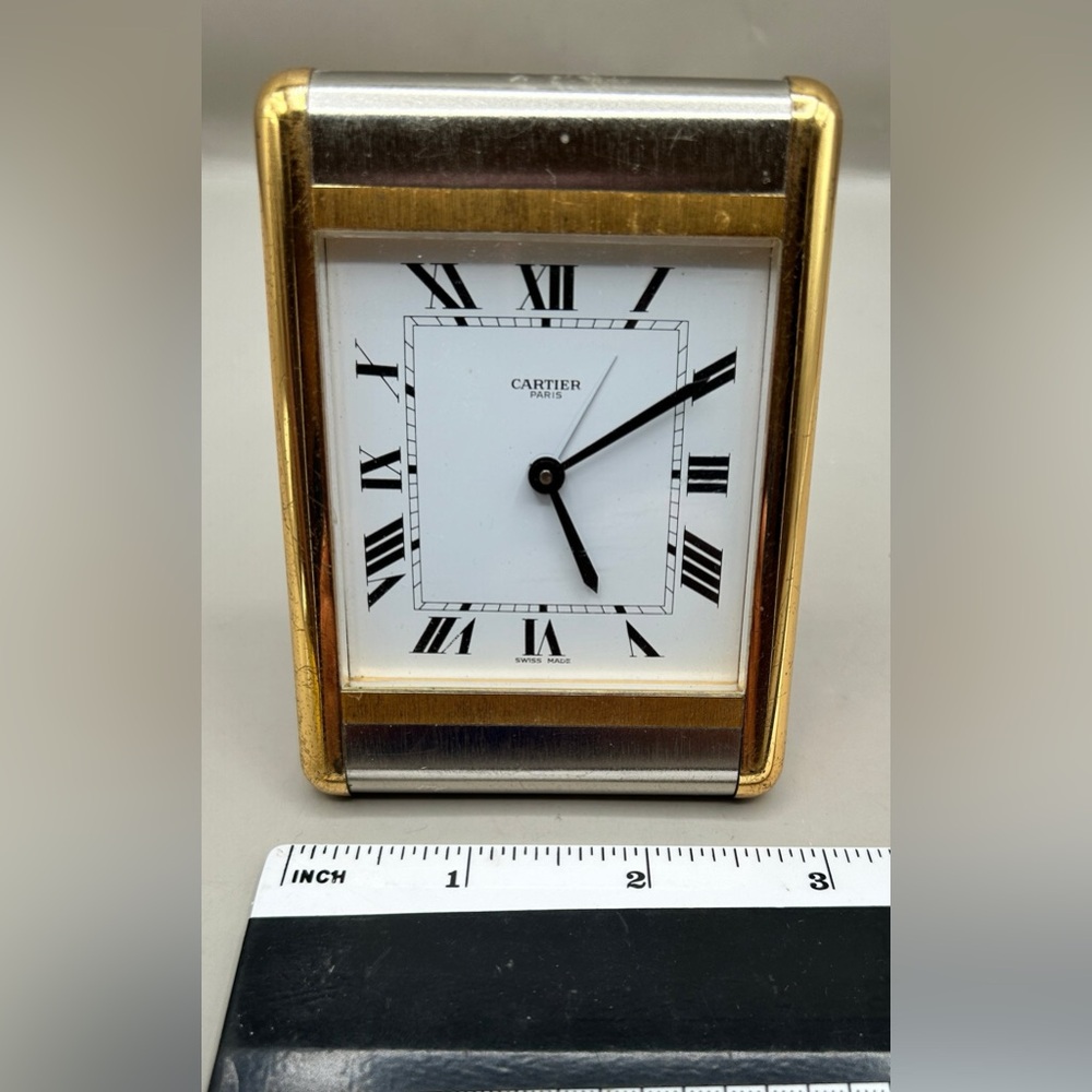 Cartier Paris Quartz Tank Gold And Silver Tone Desk/travel Alarm Clock